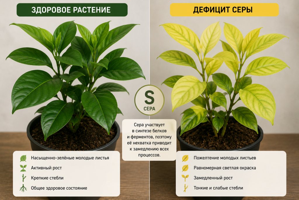 дефицит серы у растений