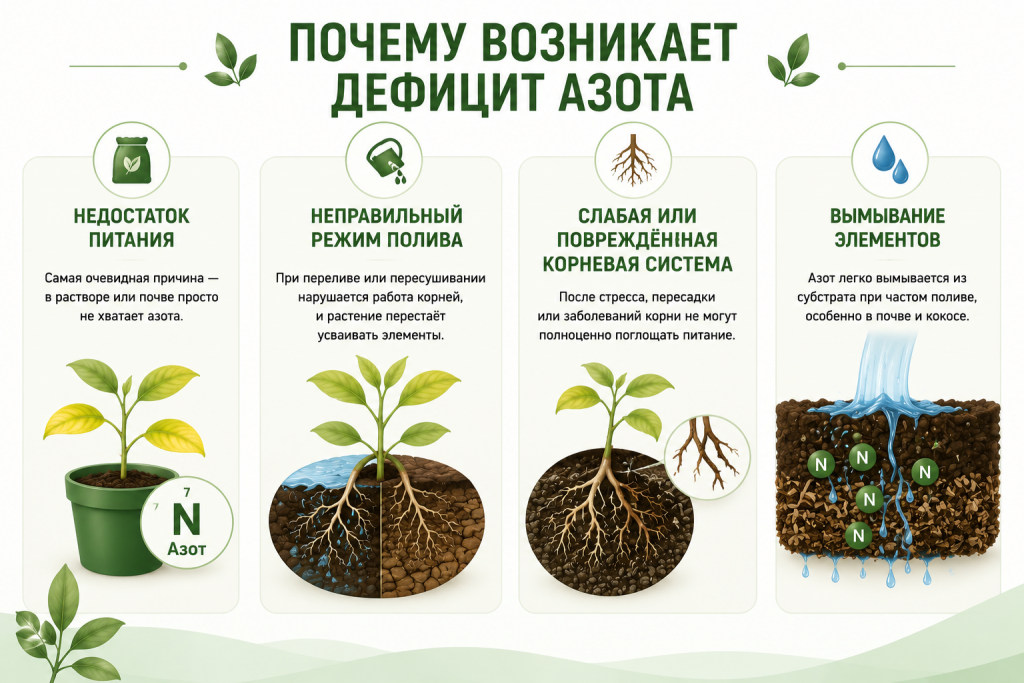 дефицит азота у растений 
